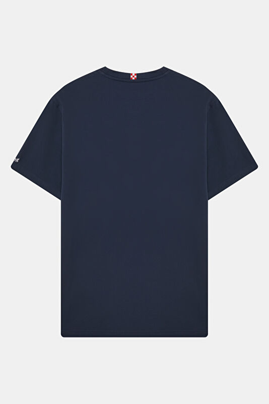 Relax Kalıp Lacivert Bisiklet Yaka Baskılı Erkek T-Shirt 2