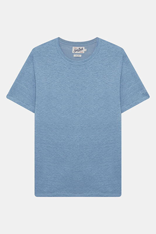 Relax Kalıp Mavi Bisiklet Yaka Erkek T-Shirt