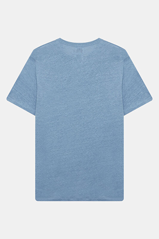Relax Kalıp Mavi Bisiklet Yaka Erkek T-Shirt 2