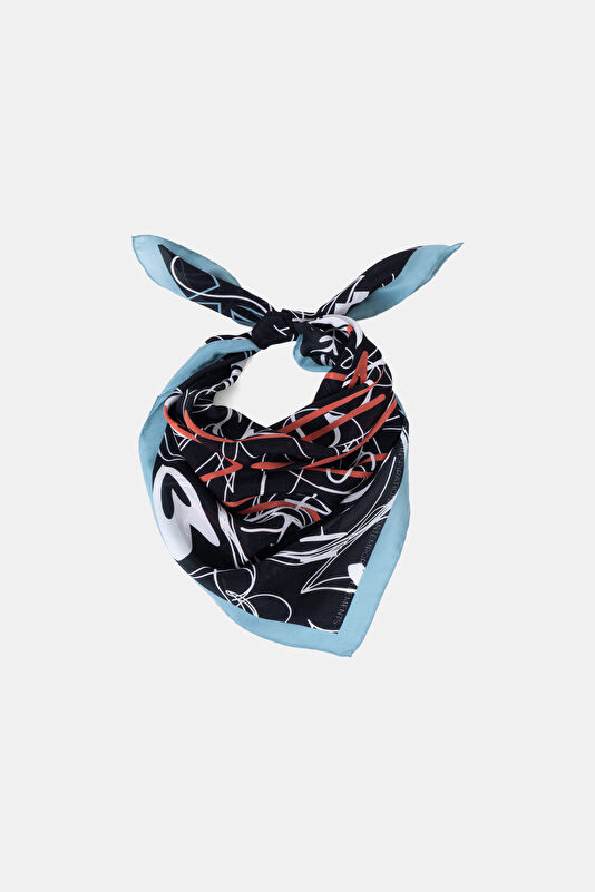 Black Patterned Silk Scarf 3