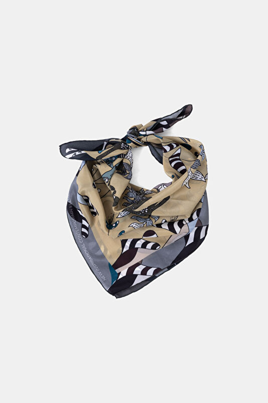 Yellow Patterned Silk Scarf 3