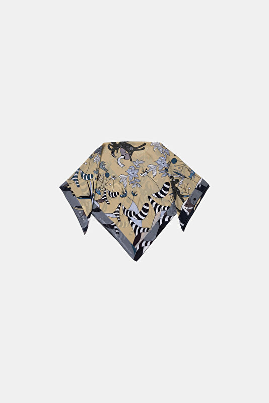 Yellow Animal Figure Silk Scarf 4