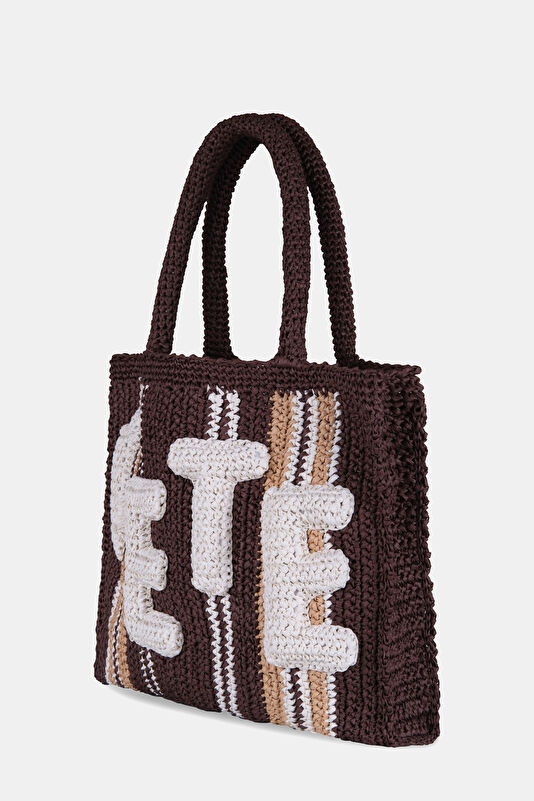 Maris Large Siyah Çizgili Desenli Rafya Çanta 3