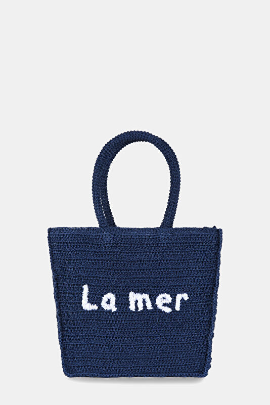 Kaia Large Navy Blue Raffia Bag