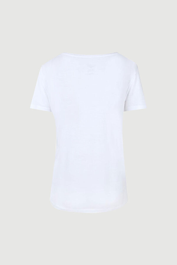 Beyaz V Yaka Düz T-Shirt 2
