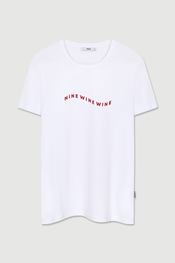 Nine Wine Wine Baskılı T-Shirt