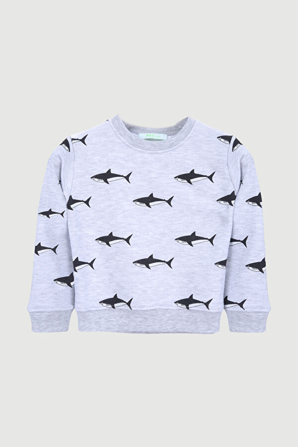Shark Çocuk Sweatshirt Gri