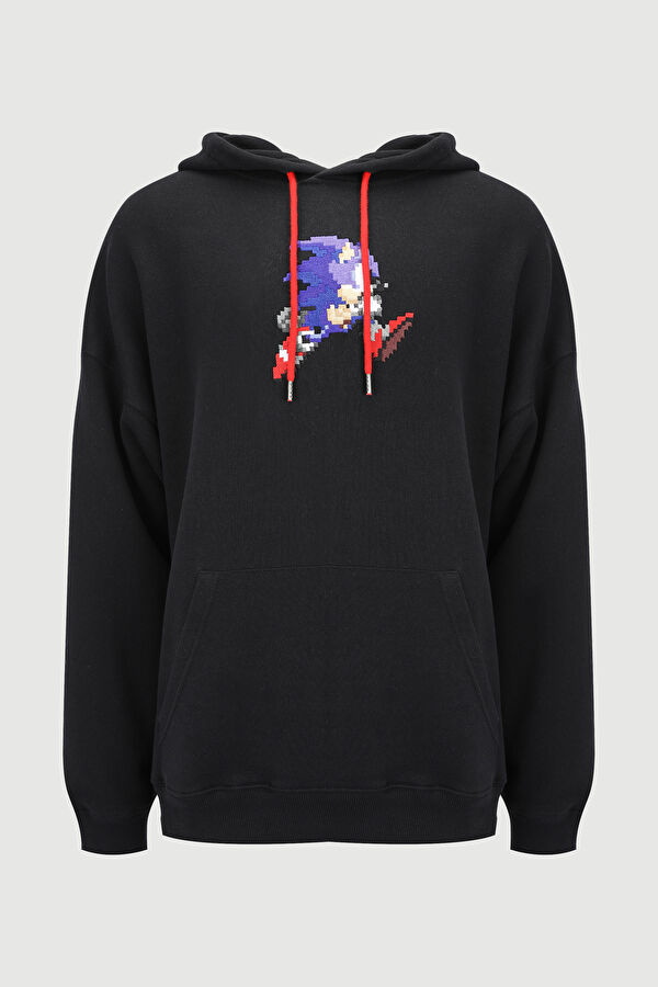 Siyah Kapuşonlu Sweatshirt