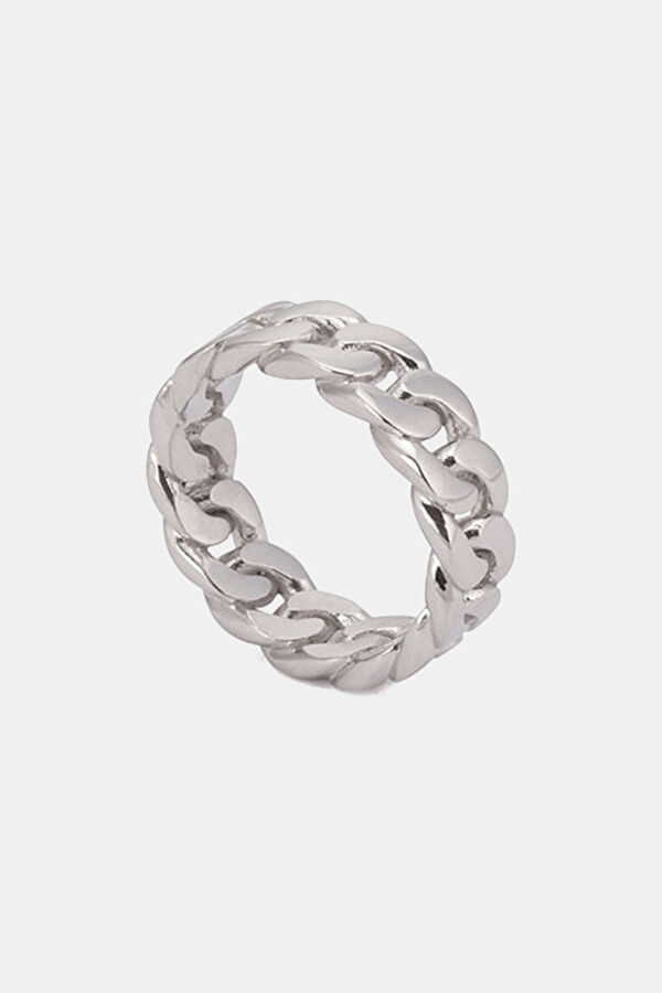 Silver-Colored Curb Chain Ring