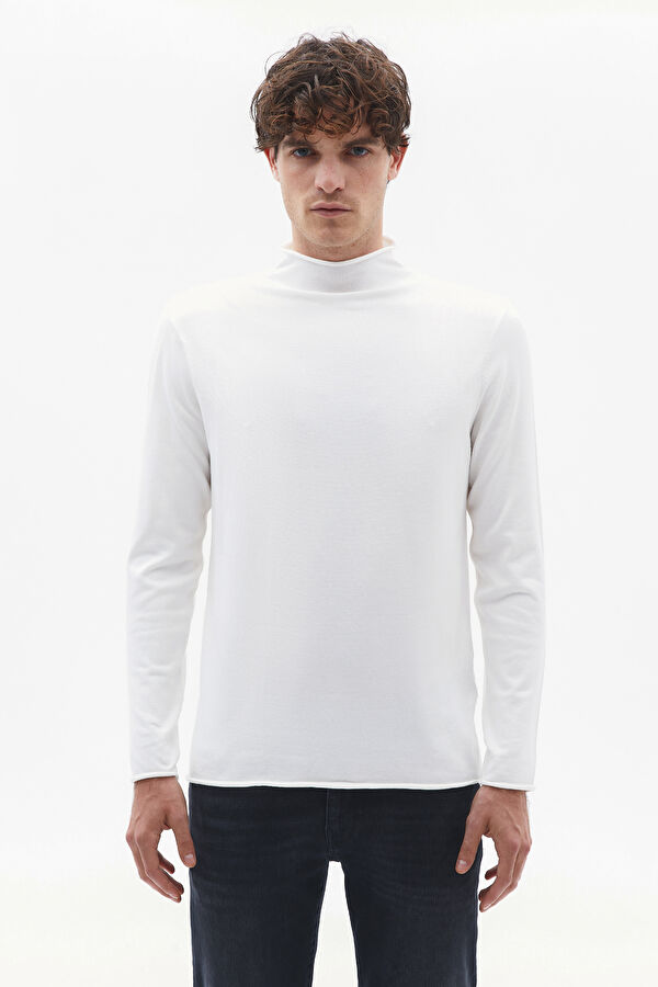 Ecru Viscose Knit Men's Sweater