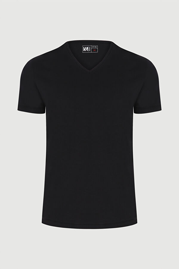 Dar Kalıp Siyah V Yaka Erkek T-Shirt 5