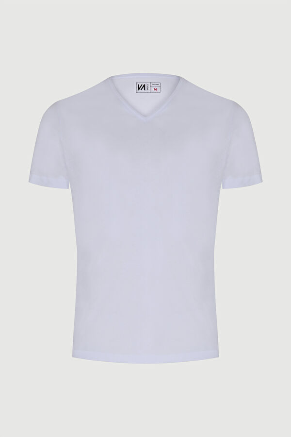 Dar Kalıp Beyaz V Yaka Erkek T-Shirt 4