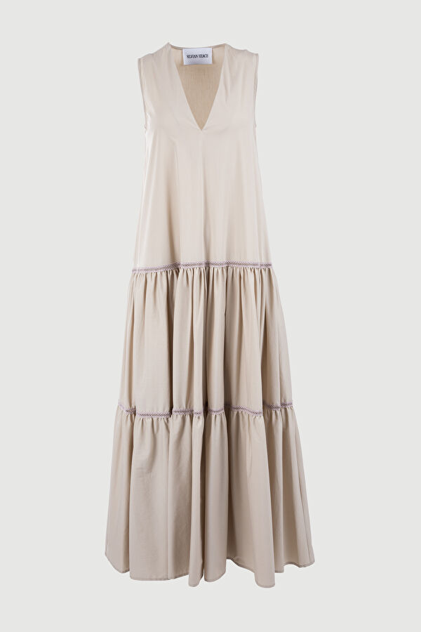 Krem Maxi Elbise