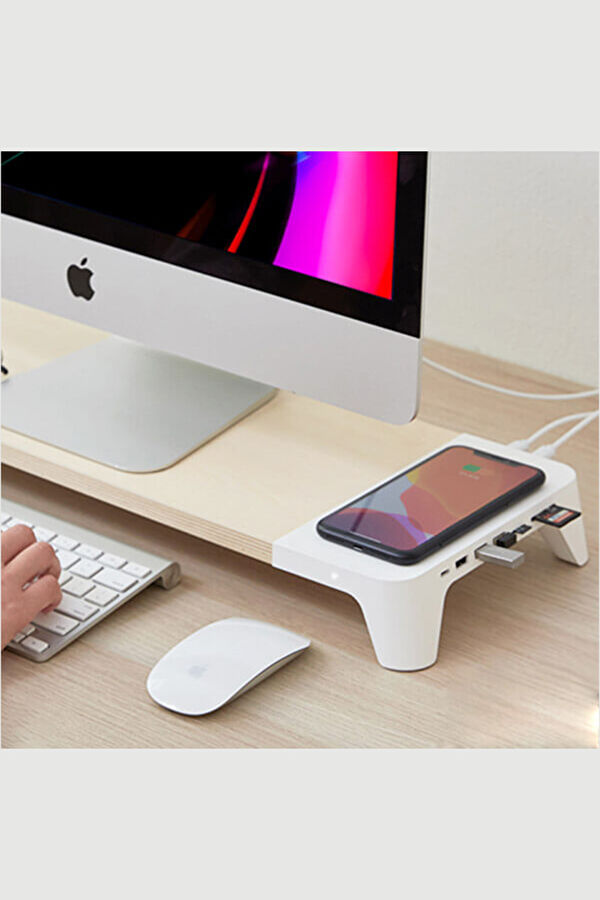 Eyes 8 White Hızlı Wireless Şarj Hazneli Çoklayıcılı Monitör Standı 2