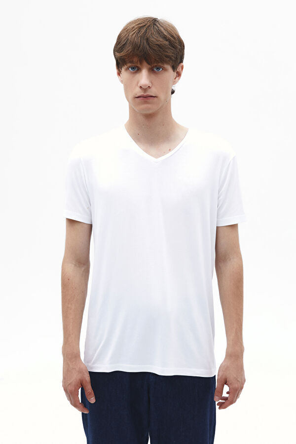 Slim Fit White V-Neck Men's T-Shirt