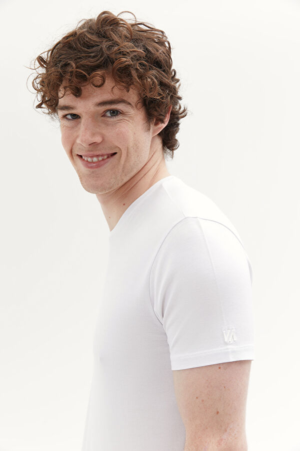 Slim Fit White Crew Neck Men's T-Shirt 4