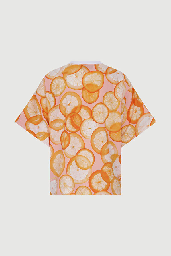 Turuncu O Yaka Baskılı T-Shirt 2