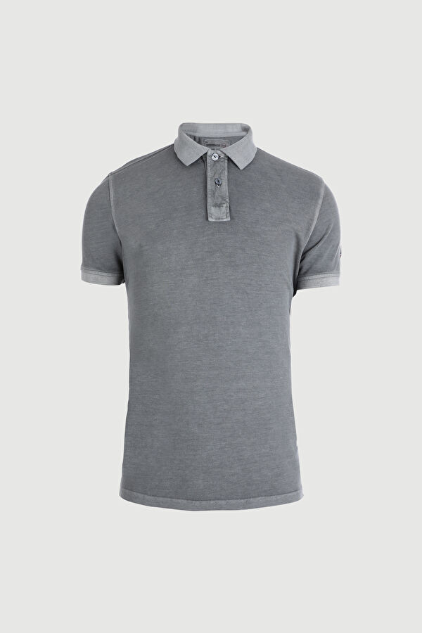 Gri Polo Yaka Düz T-Shirt