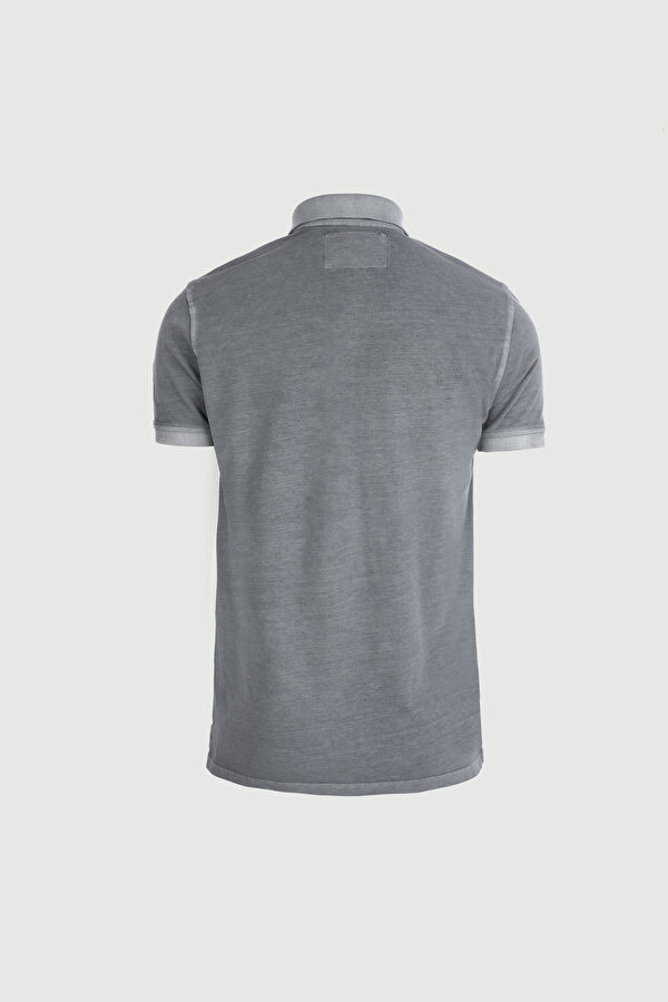 Gri Polo Yaka Düz T-Shirt 2