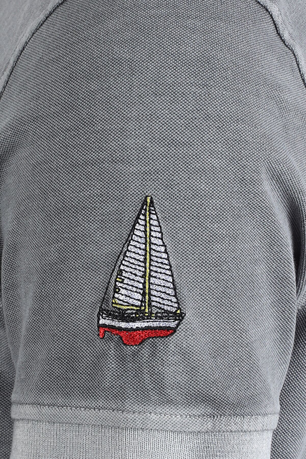 Gri Polo Yaka Düz T-Shirt 3