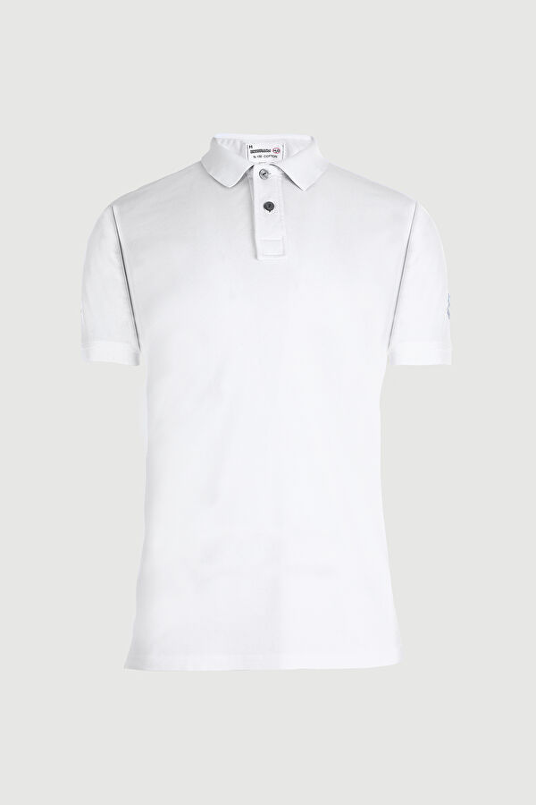 Beyaz Polo Yaka Düz T-Shirt