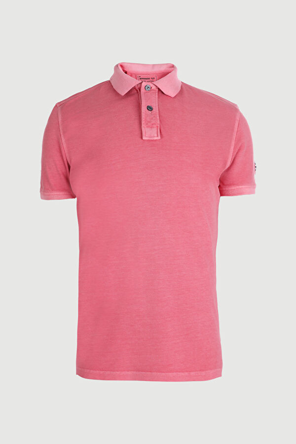 Pembe Polo Yaka Düz T-Shirt
