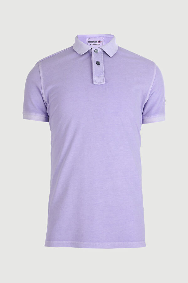 Lila Polo Yaka Düz T-Shirt