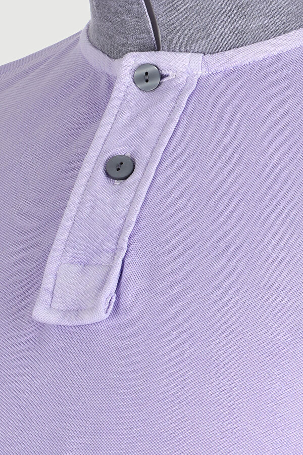 Lila Polo Yaka Düz T-Shirt 3