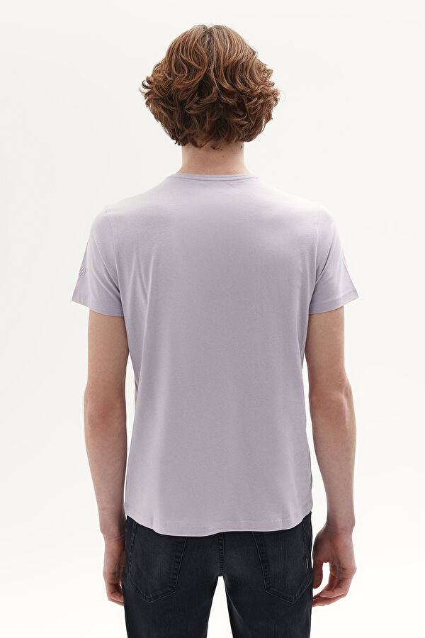Lila V Yaka Düz T-Shirt 2