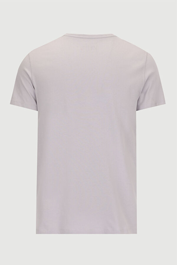 Lila V Yaka Düz T-Shirt 5