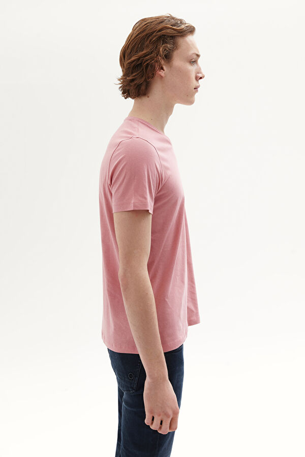 Pembe V Yaka Düz T-Shirt 2
