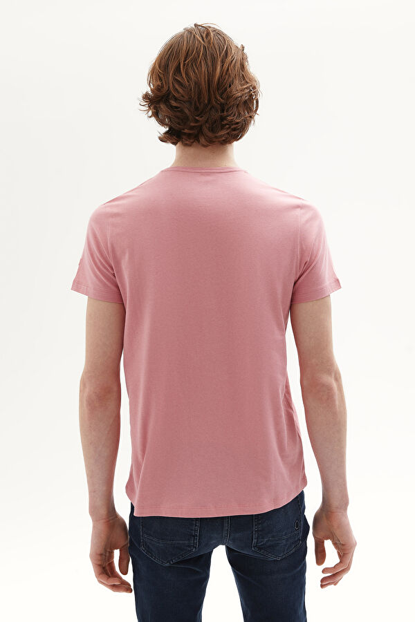 Pembe V Yaka Düz T-Shirt 3