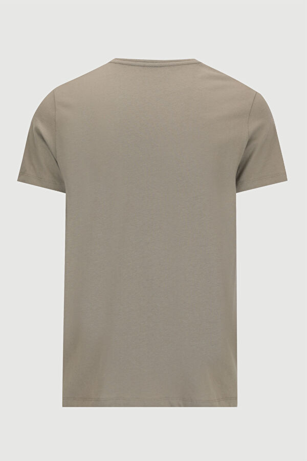 Gri V Yaka Düz T-Shirt 6