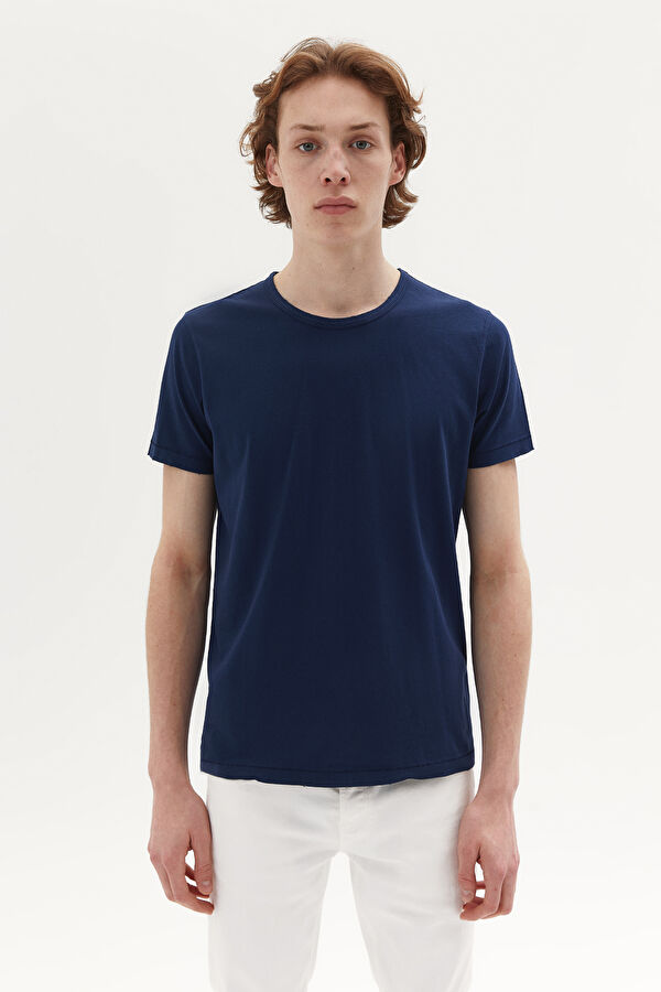 Lacivert Bisiklet Yaka Düz T-Shirt