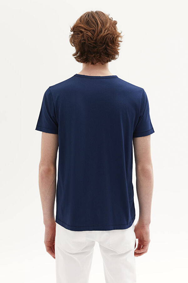 Lacivert Bisiklet Yaka Düz T-Shirt 3