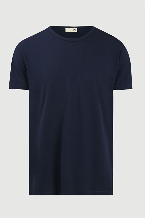 Lacivert Bisiklet Yaka Düz T-Shirt 5