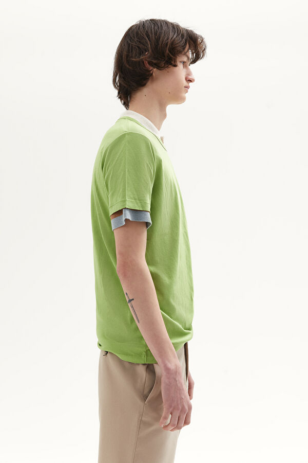 Yeşil Bisiklet Yaka Düz Erkek T-Shirt 2