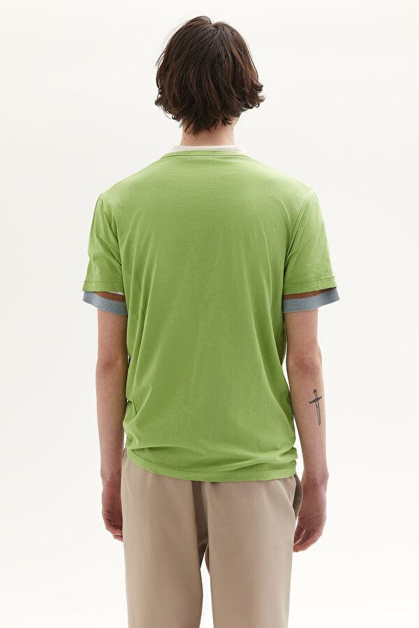 Yeşil Bisiklet Yaka Düz Erkek T-Shirt 3
