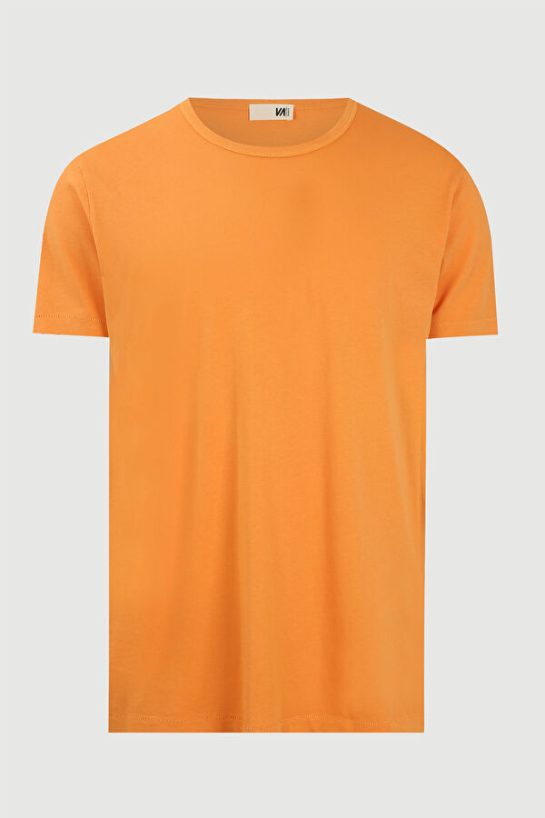Turuncu Bisiklet Yaka Düz T-Shirt 5