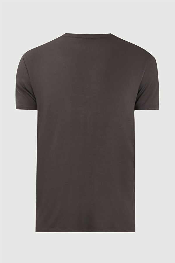 Antrasit V Yaka Düz T-Shirt 2
