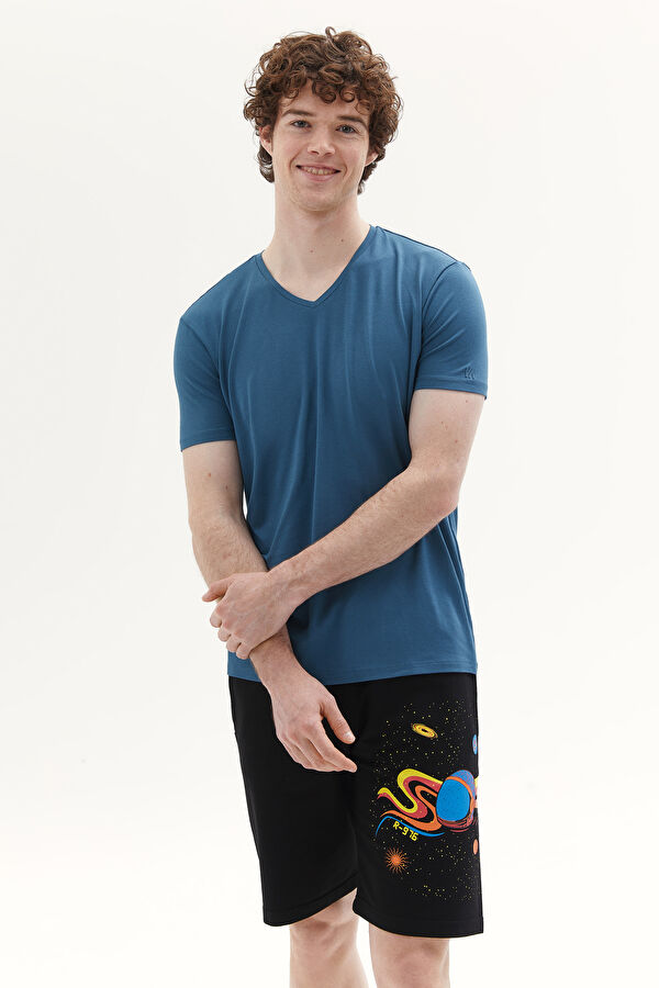Koyu Yeşil V Yaka Düz T-Shirt 4