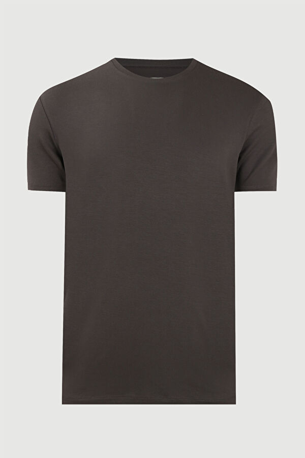Antrasit Bisiklet Yaka Düz T-Shirt 4