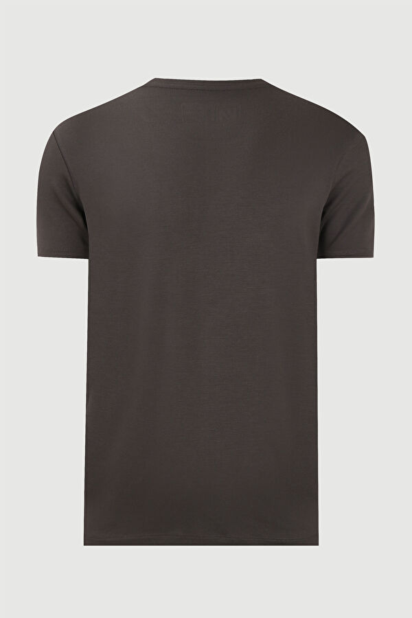 Antrasit Bisiklet Yaka Düz T-Shirt 5