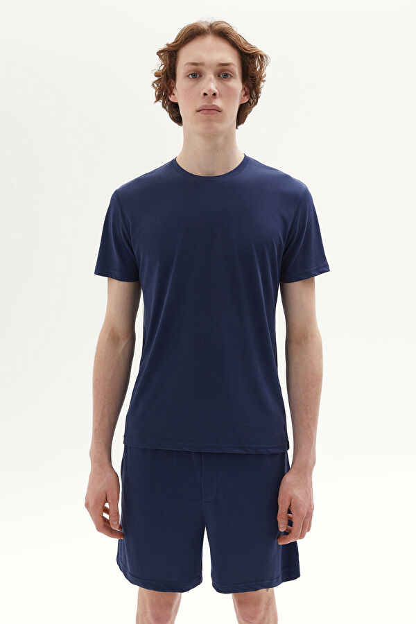 Lacivert Bisiklet Yaka T-Shirt