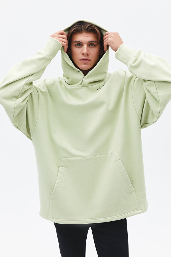 Su Yeşili Relax Kalıp Kapuşonlu Sweatshirt 4