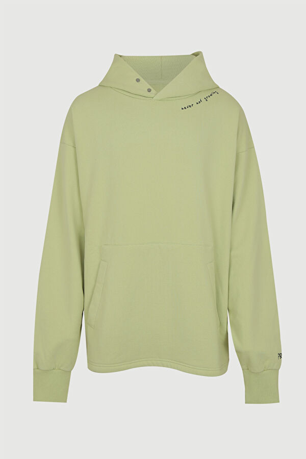 Su Yeşili Relax Kalıp Kapuşonlu Sweatshirt 5