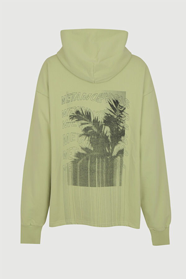 Su Yeşili Relax Kalıp Kapuşonlu Sweatshirt 6