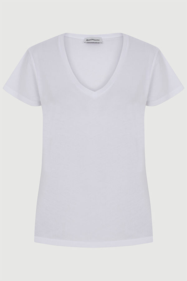 Beyaz V Yaka T-Shirt