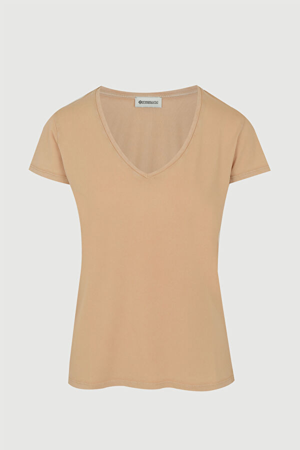 Bej V Yaka T-Shirt