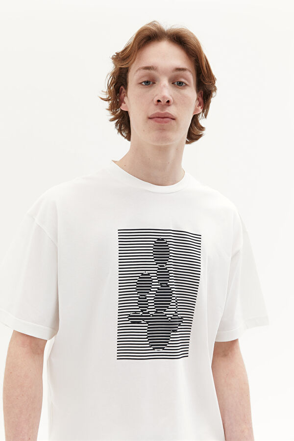 Ekru Bisiklet Yaka Baskılı T-Shirt 3